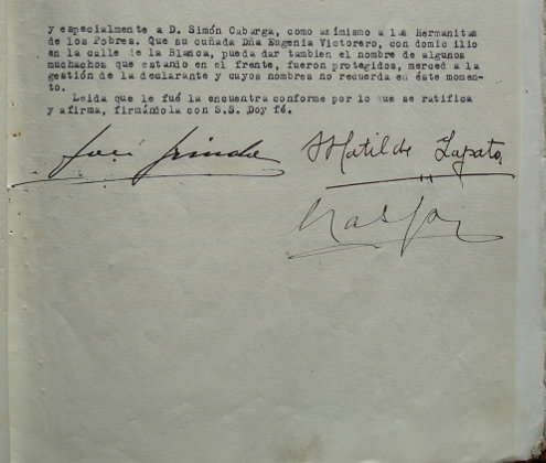 Firma de Matilde Zapata en sus alegaciones finales