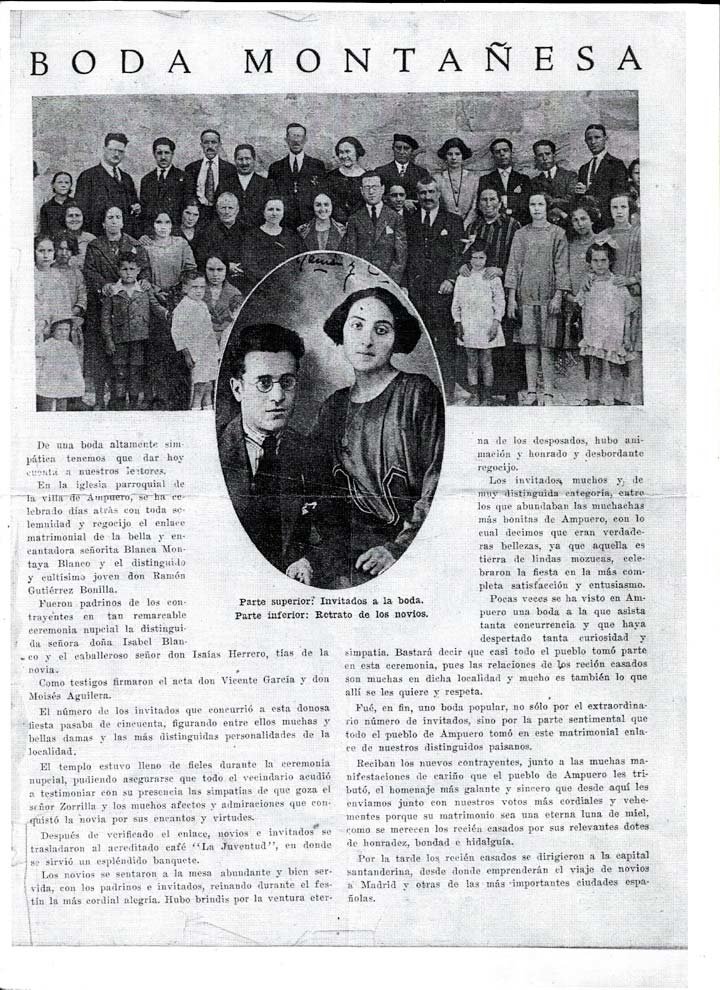 Publicación de la boda entre Ramón G. Zorrilla y Blanca Montoya Blanco