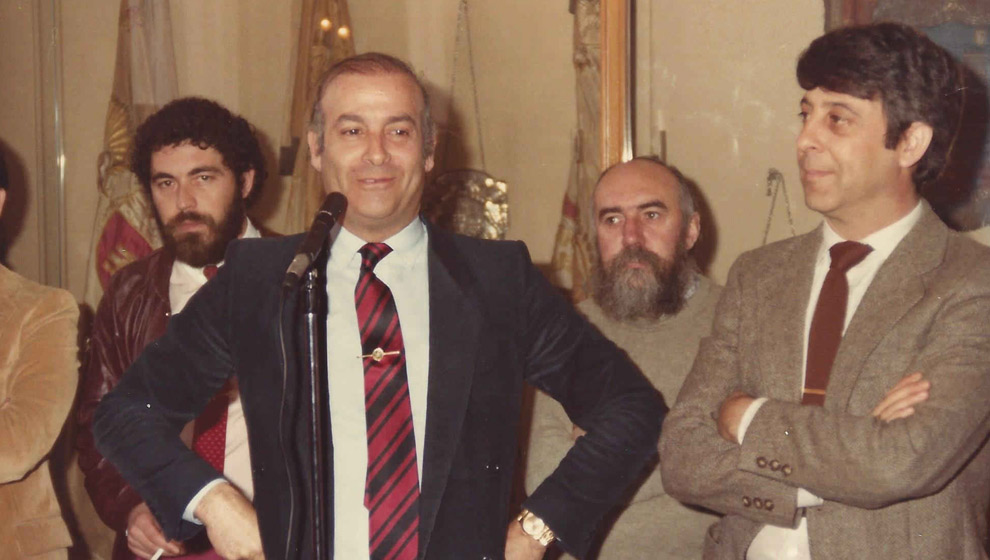 Juan Hormaechea con Luis Pérez Alday, Saiz Viadero y Javier Hinojal hacia 1980 | Foto: Archivo Saiz Viadero