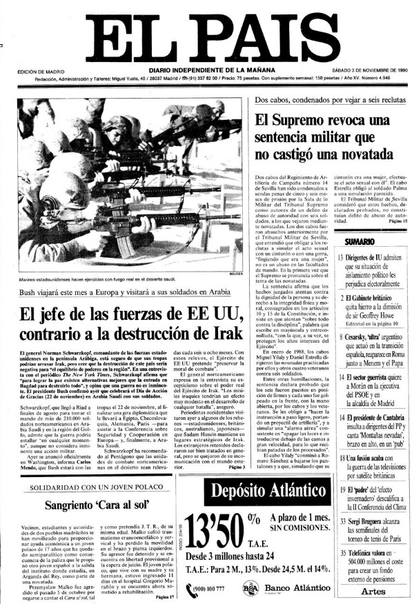 Portada El País 3 de noviembre