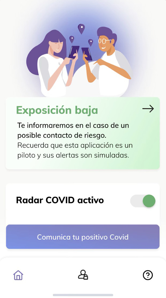 Interfaz de la app 'Radar COVID'